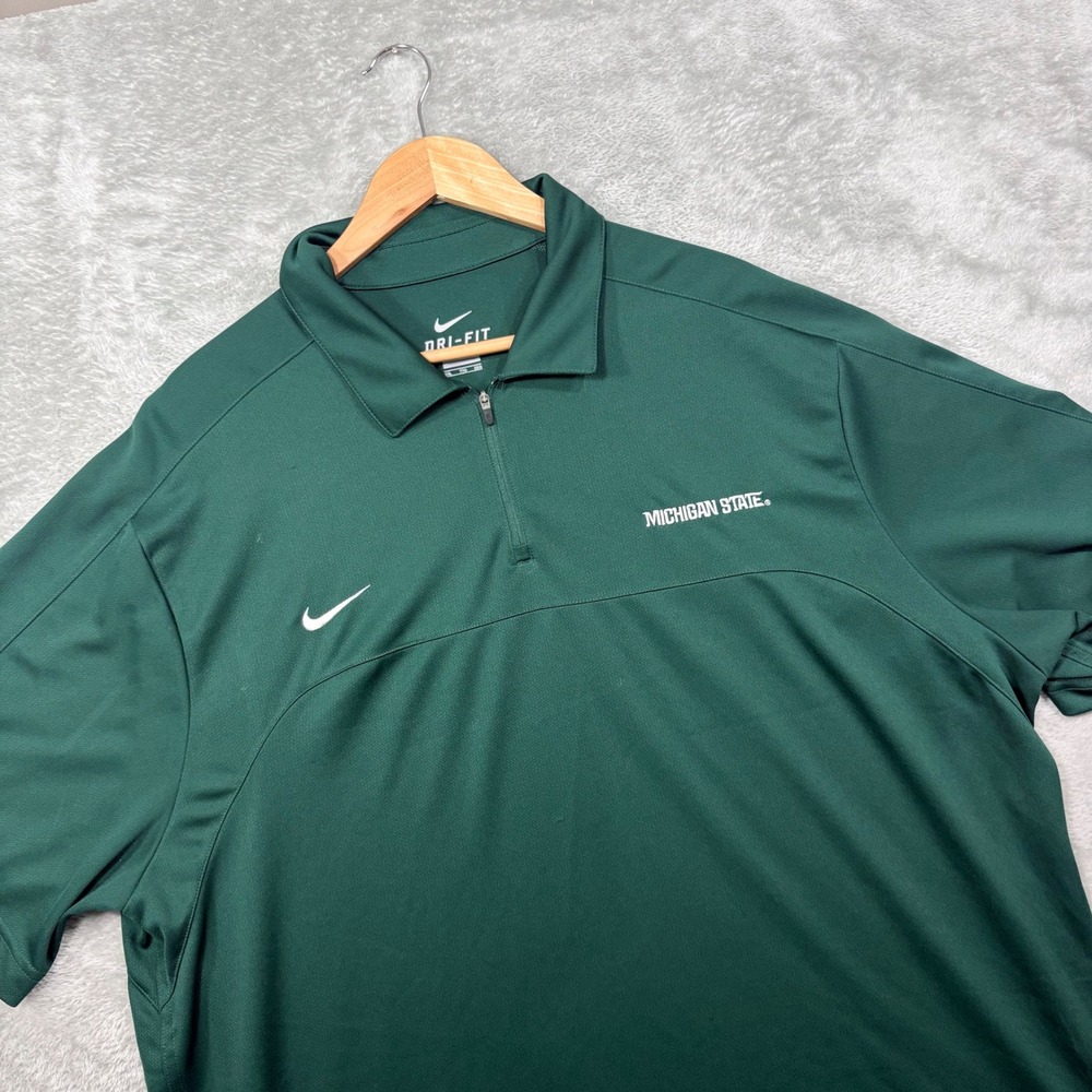 Nike Michigan State Spartans Polo Mens XXL Green Short Sleeve Dri-FIT 1/4 Zip